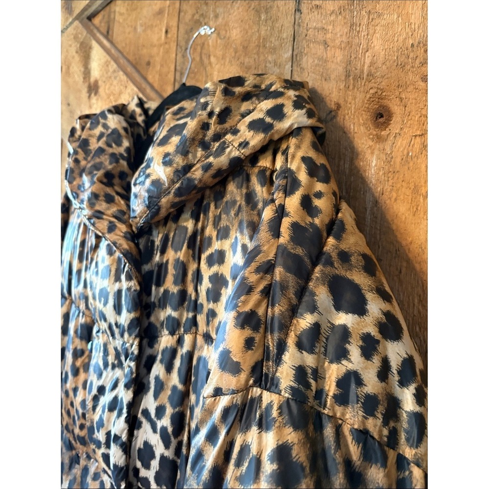 Zara Leopard Print Quilted Puffer Coat Oversized Hooded Brown Black XS - Picture 2 of 7